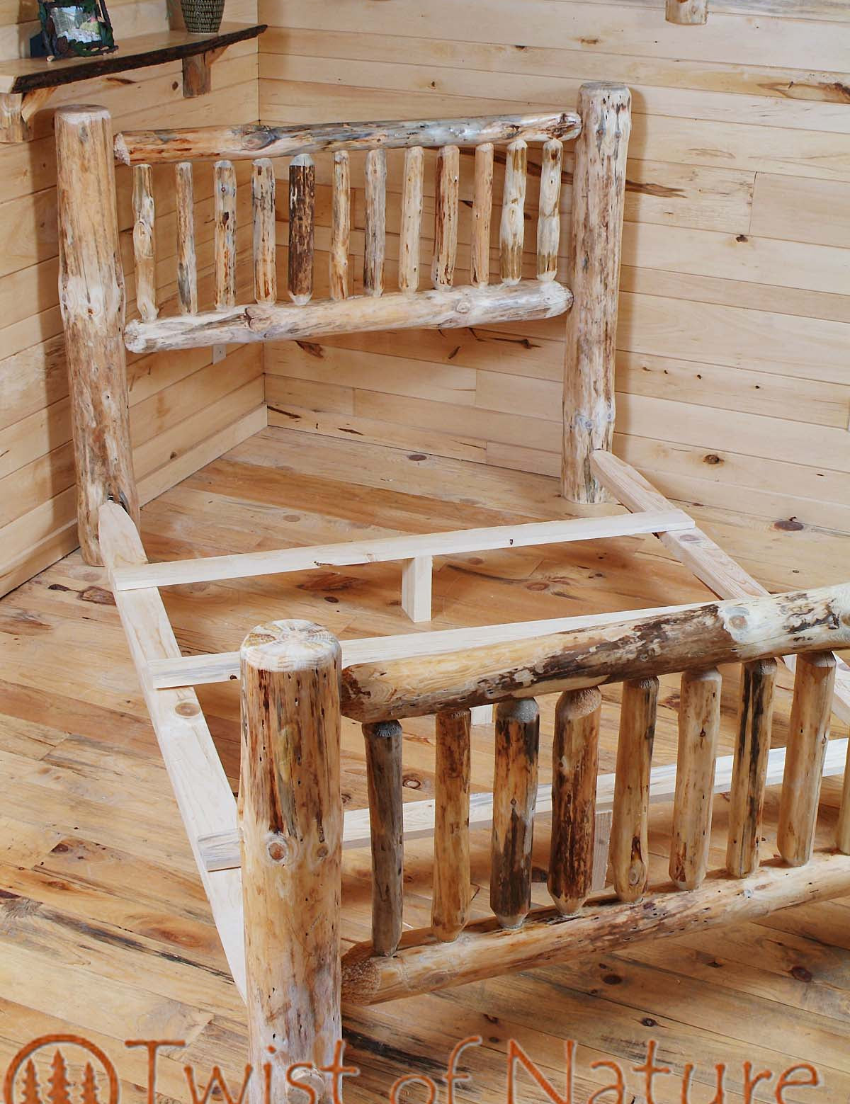 Small Spindle Log Bed Frame - Twist of Nature