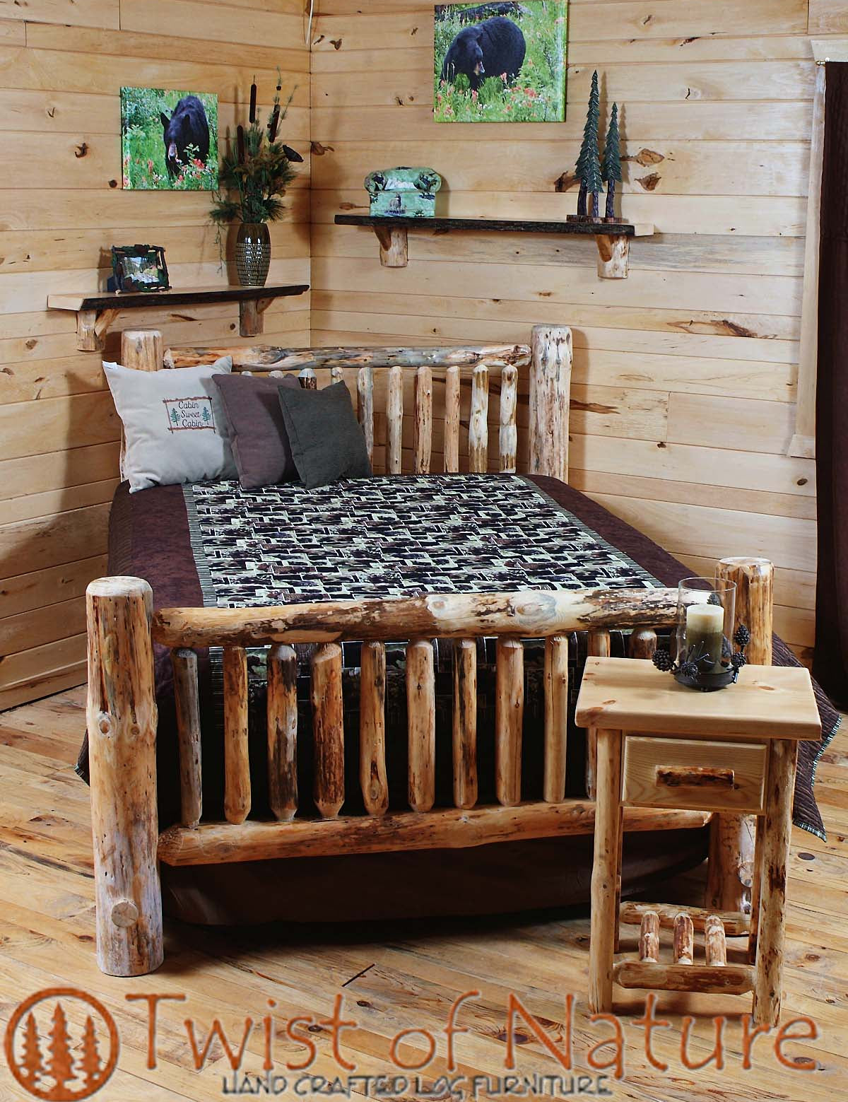 Small Spindle Log Bed Frame - Twist of Nature